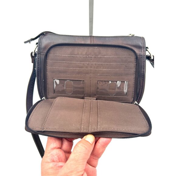 Vintage Fossil Crossbody Womens Brown Leather Wallet Organizer Purse Y2K Chic - Picture 5 of 8